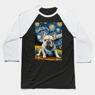 Dog Breed French Bulldog in a Van Gogh Starry Night Art Style Baseball T-Shirt